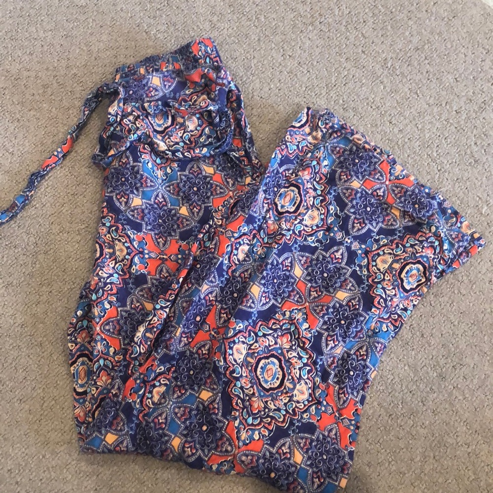 Printed wide leg cotton pants